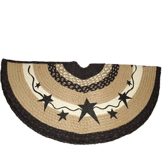 Primitive Black Star Tree Skirt Woven Jute Rug Susan Burd Farmhouse Cabin 30" - Picture 1 of 3